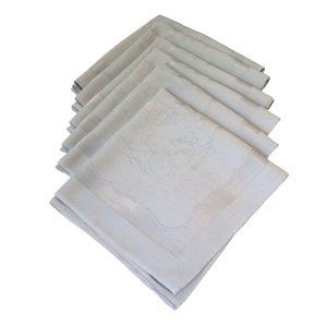 Dove Gray Vintage Floral Scroll Damask Dinner Napkins A Set of Six EUC